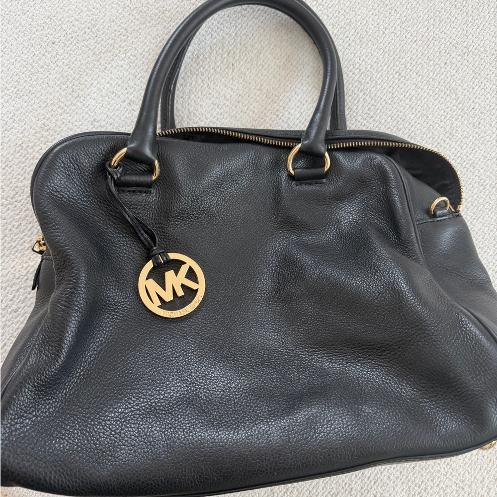 Michael Kors Black Pebbled Leather Tote with Gold Charm